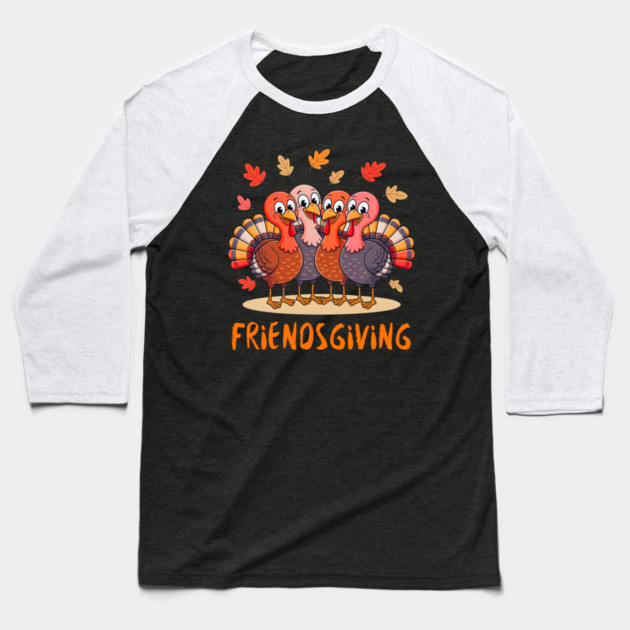 Turkey Friends Thanksgiving Hug Baseball T-Shirt by Creatifly Graphic Tees