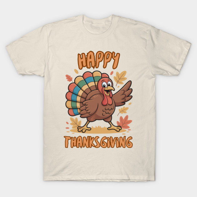 Cheerful Turkey With Autumn Leaves – Happy Thanksgiving Vibes T-Shirt by Creatifly Graphic Tees