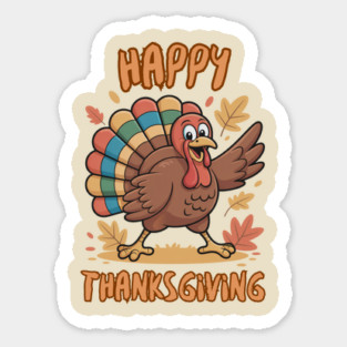 Cheerful Turkey With Autumn Leaves – Happy Thanksgiving Vibes Sticker