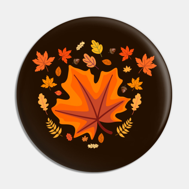 Bright Autumn Maple Leaf With Falling Fall Foliage Pin by Creatifly Graphic Tees