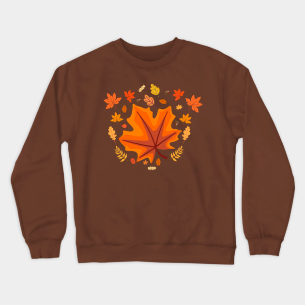 Bright Autumn Maple Leaf With Falling Fall Foliage Crewneck Sweatshirt by Creatifly Graphic Tees