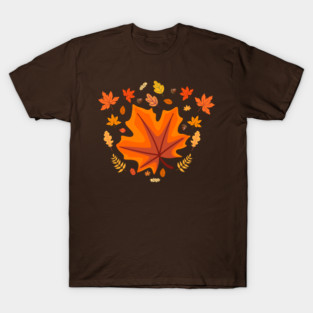 Bright Autumn Maple Leaf With Falling Fall Foliage T-Shirt