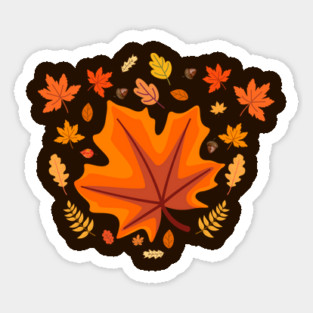 Bright Autumn Maple Leaf With Falling Fall Foliage Sticker