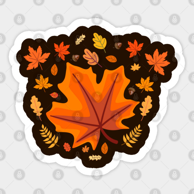 Bright Autumn Maple Leaf With Falling Fall Foliage Sticker by Creatifly Graphic Tees