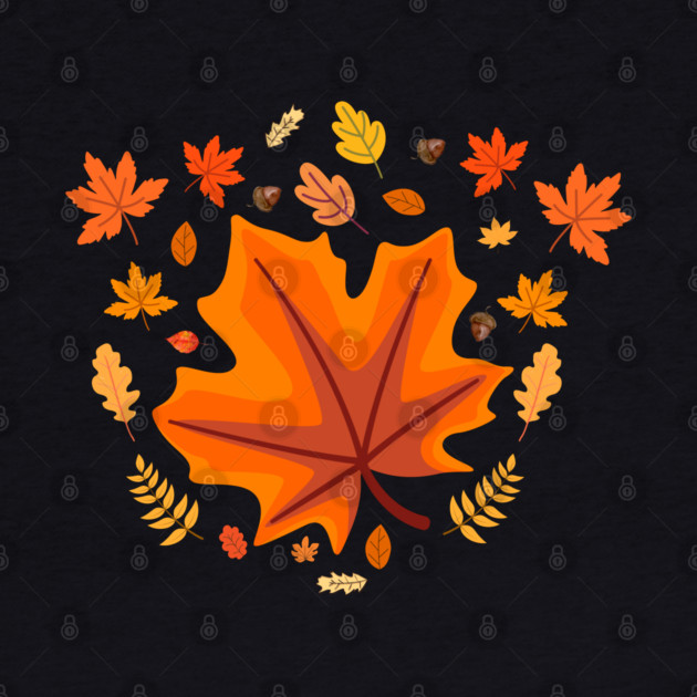 Bright Autumn Maple Leaf With Falling Fall Foliage by Creatifly Graphic Tees