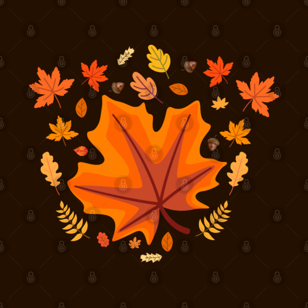 Bright Autumn Maple Leaf With Falling Fall Foliage by Creatifly Graphic Tees