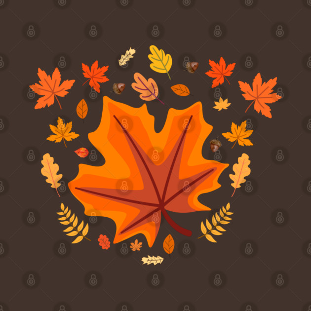 Bright Autumn Maple Leaf With Falling Fall Foliage by Creatifly Graphic Tees