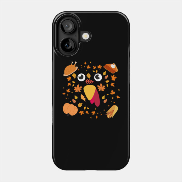 Cute Turkey Face With Autumn Leaves and Thanksgiving Food Phone Case by Creatifly Graphic Tees