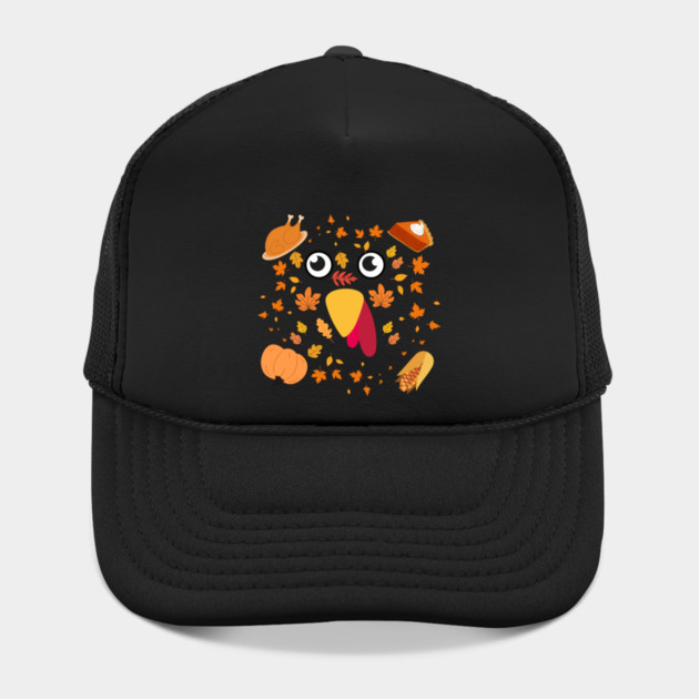Cute Turkey Face With Autumn Leaves and Thanksgiving Food by Creatifly Graphic Tees