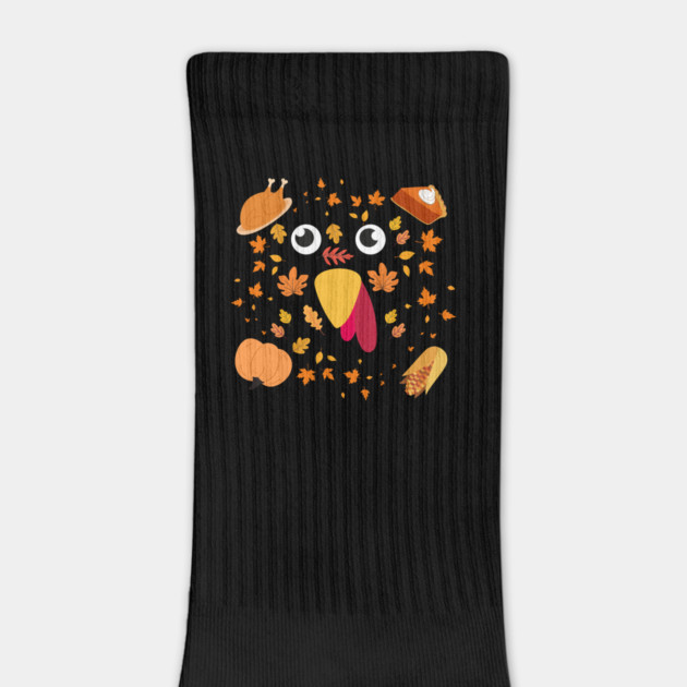 Cute Turkey Face With Autumn Leaves and Thanksgiving Food by Creatifly Graphic Tees