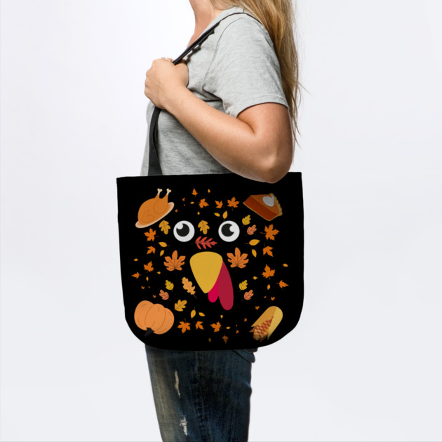 Cute Turkey Face With Autumn Leaves and Thanksgiving Food by Creatifly Graphic Tees