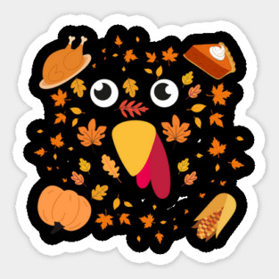 Cute Turkey Face With Autumn Leaves and Thanksgiving Food Sticker