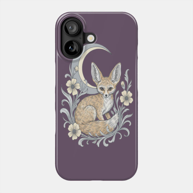 Fennec Fox with Moon and Florals Phone Case by BirdsnStuff