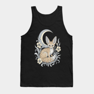 Fennec Fox with Moon and Florals Tank Top