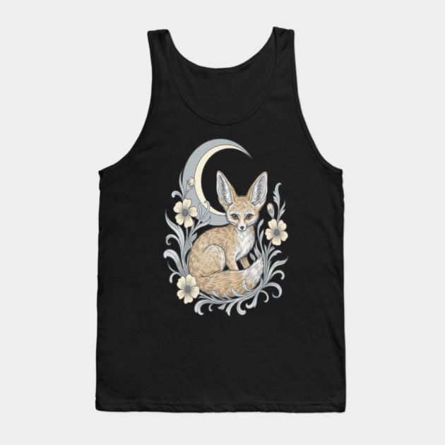 Fennec Fox with Moon and Florals Tank Top by BirdsnStuff