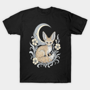 Fennec Fox with Moon and Florals T-Shirt