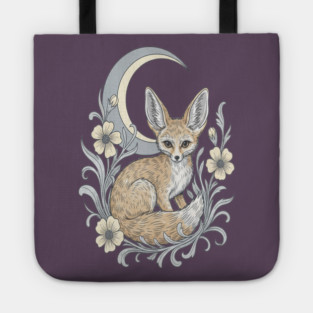 Fennec Fox with Moon and Florals Tote