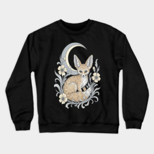 Fennec Fox with Moon and Florals Crewneck Sweatshirt