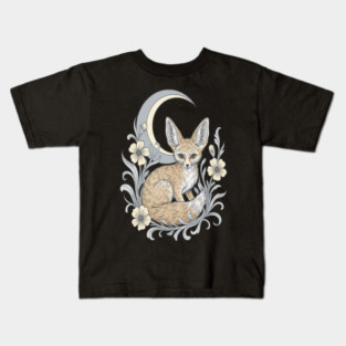 Fennec Fox with Moon and Florals Kids T-Shirt