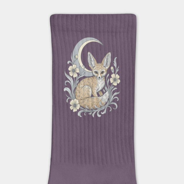 Fennec Fox with Moon and Florals by BirdsnStuff