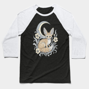 Fennec Fox with Moon and Florals Baseball T-Shirt