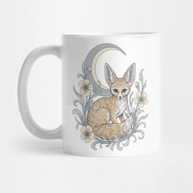 Fennec Fox with Moon and Florals by BirdsnStuff