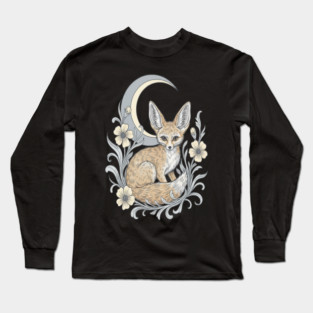 Fennec Fox with Moon and Florals Long Sleeve T-Shirt