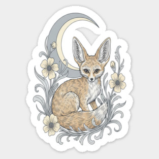 Fennec Fox with Moon and Florals Sticker