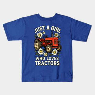 Just A Girl Who Loves Tractors Daisy Tractor Farm Girl Retro Kids T-Shirt