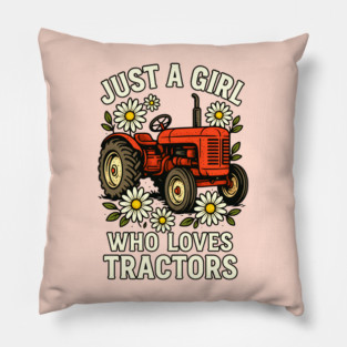 Just A Girl Who Loves Tractors Daisy Tractor Farm Girl Retro Pillow