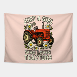 Just A Girl Who Loves Tractors Daisy Tractor Farm Girl Retro Tapestry