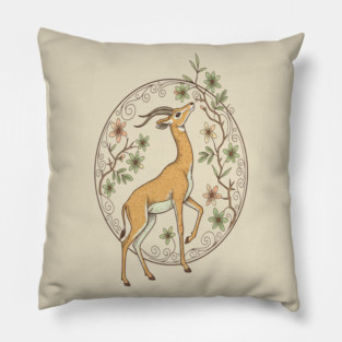 Gerenuk Antelope with Desert Florals Pillow