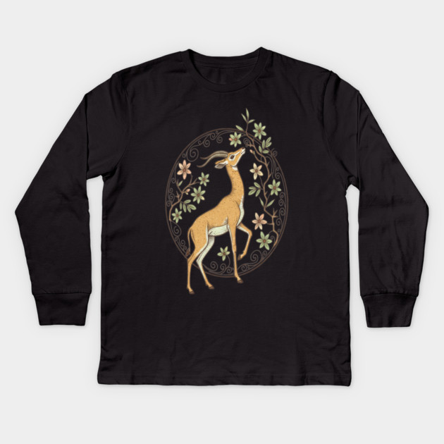 Gerenuk Antelope with Desert Florals Kids Long Sleeve T-Shirt by BirdsnStuff