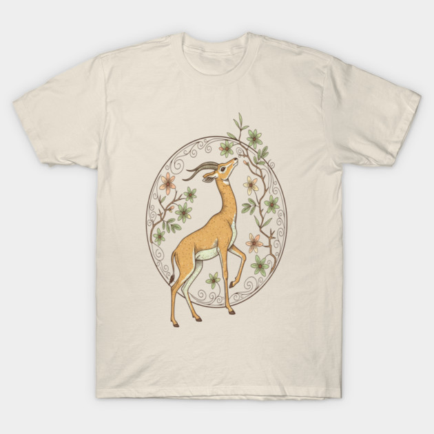 Gerenuk Antelope with Desert Florals T-Shirt by BirdsnStuff