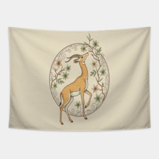 Gerenuk Antelope with Desert Florals Tapestry