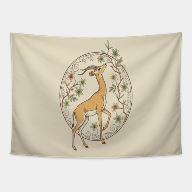 Gerenuk Antelope with Desert Florals Tapestry by BirdsnStuff