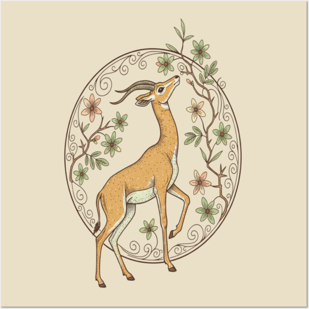 Gerenuk Antelope with Desert Florals Wall Art by BirdsnStuff