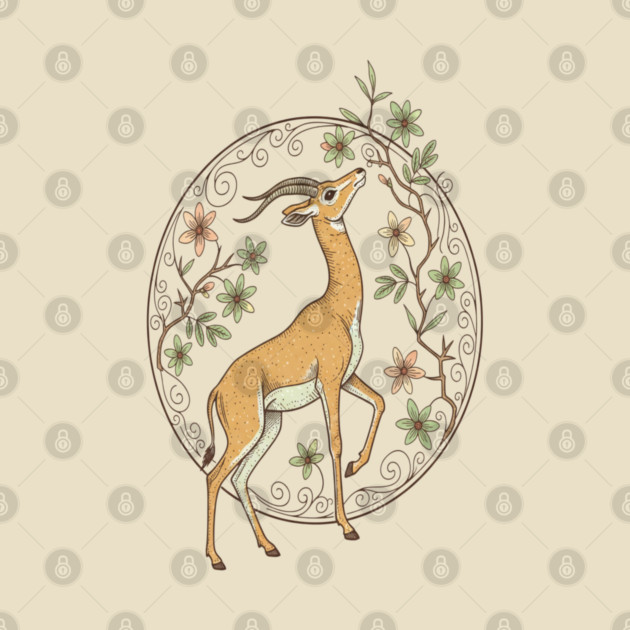 Gerenuk Antelope with Desert Florals by BirdsnStuff