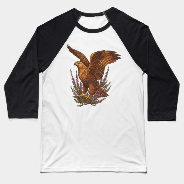 Golden Eagle with Highland Florals Baseball T-Shirt by BirdsnStuff
