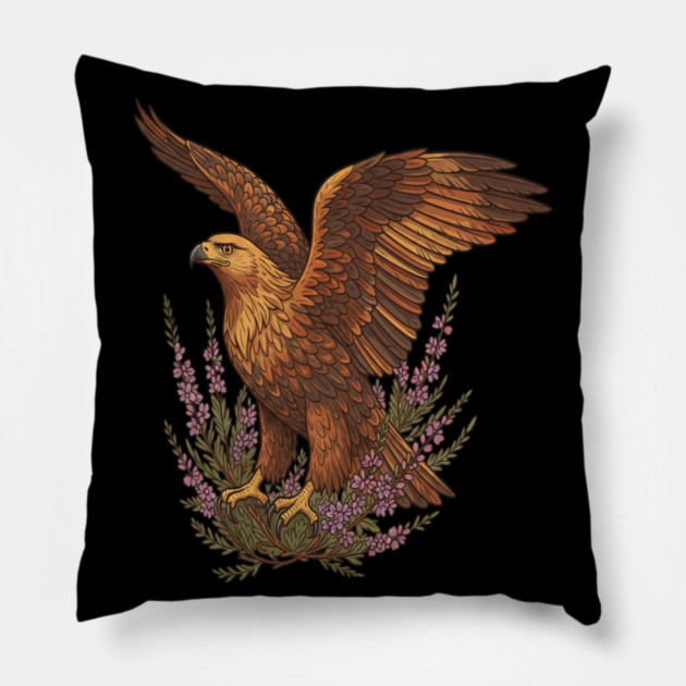 Golden Eagle with Highland Florals Pillow by BirdsnStuff