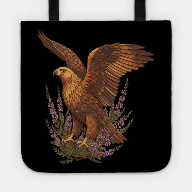 Golden Eagle with Highland Florals Tote by BirdsnStuff