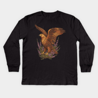 Golden Eagle with Highland Florals Kids Long Sleeve T-Shirt