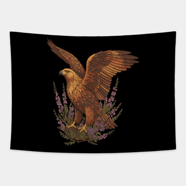 Golden Eagle with Highland Florals Tapestry by BirdsnStuff