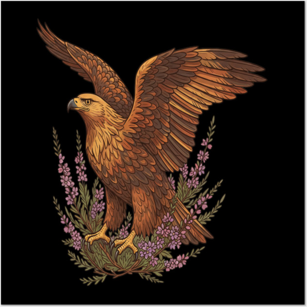 Golden Eagle with Highland Florals Wall Art by BirdsnStuff