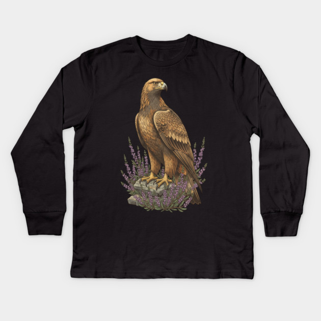 Golden Eagle with Heather Design Kids Long Sleeve T-Shirt by BirdsnStuff