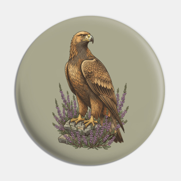 Golden Eagle with Heather Design Pin by BirdsnStuff