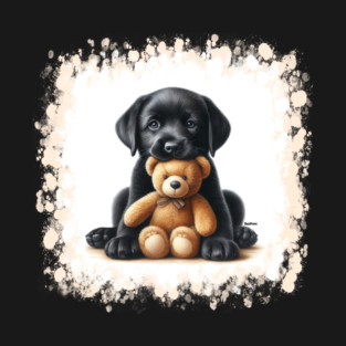 DigiPups Black Labrador Lab Dog Stuffed Teddy Bear Toy Art T-Shirt