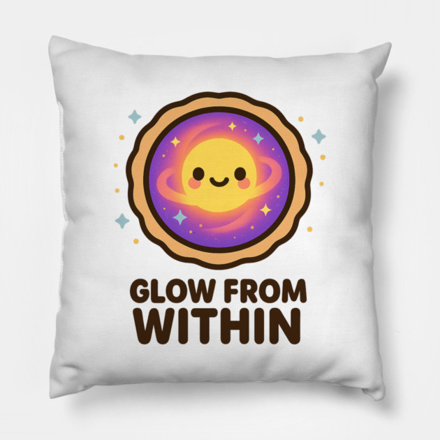 Glow From Within – Cosmo Bites Kawaii Cosmic Tart Planet Design Pillow by Anne Lee