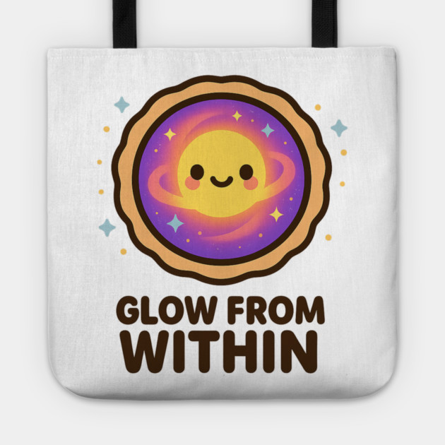 Glow From Within – Cosmo Bites Kawaii Cosmic Tart Planet Design Tote by Anne Lee