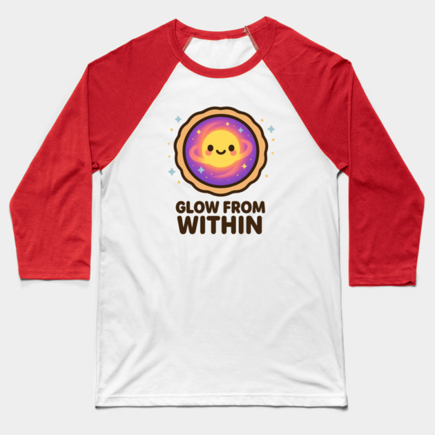 Glow From Within – Cosmo Bites Kawaii Cosmic Tart Planet Design Baseball T-Shirt by Anne Lee